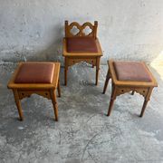 Set of 3 rustic neo-Gothic stools, 1970s