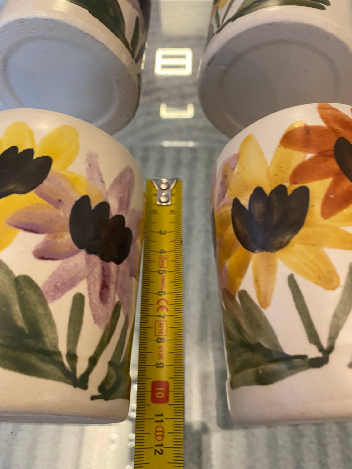 Set of 4 vintage 1970s flower stoneware mugs