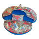 Round conversation sofa – blue velvet & parrot fabric – 140 cm