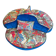 Round conversation sofa – blue velvet & parrot fabric – 140 cm