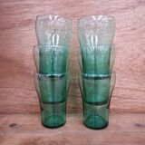 Set of 6 green glass glasses 1970
