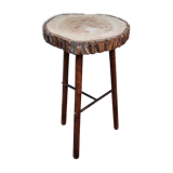 Brutalist tripod high table in wood and metal, 74 cm