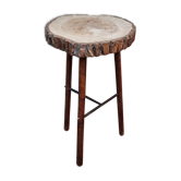 Table haute tripode brutaliste en bois et métal, 74 cm