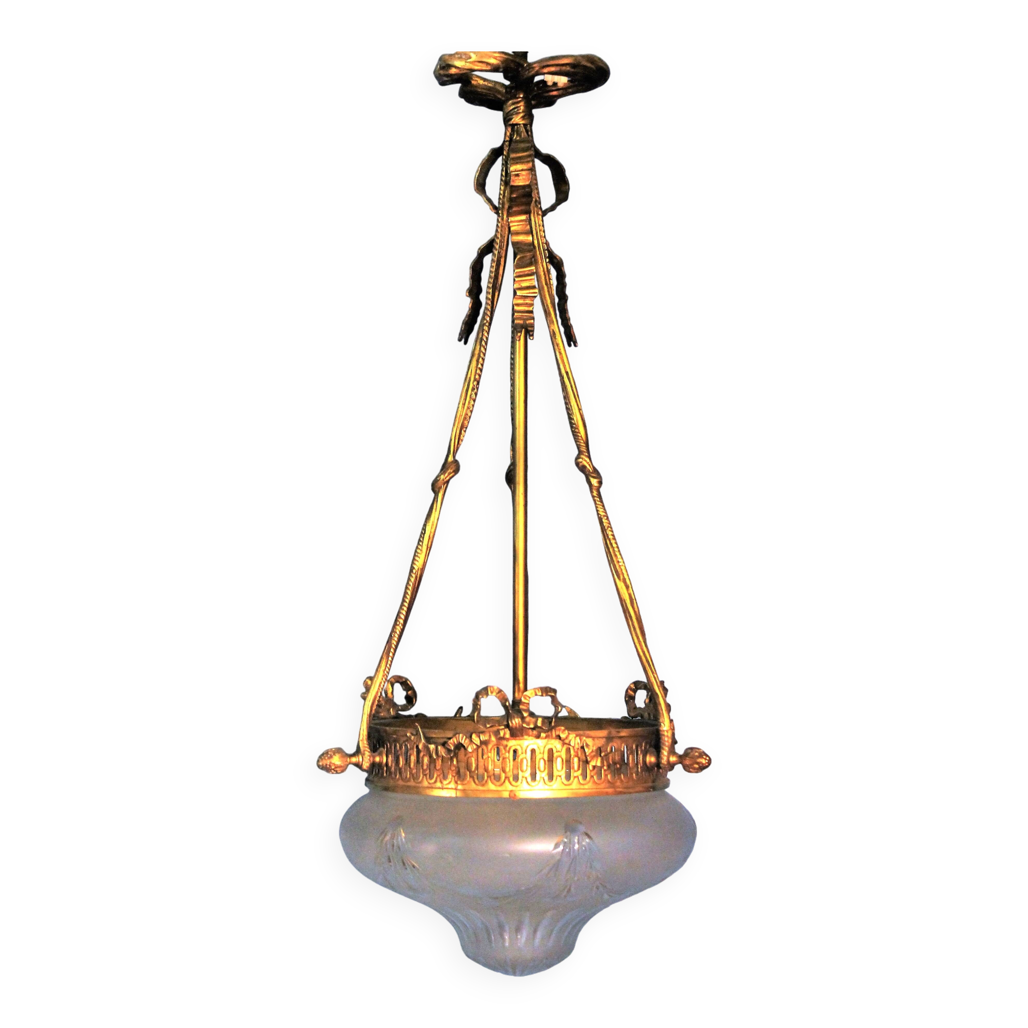 Bronze and glass pendant chandelier, 1900s