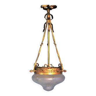 Bronze & glass pendant chandelier 1900s