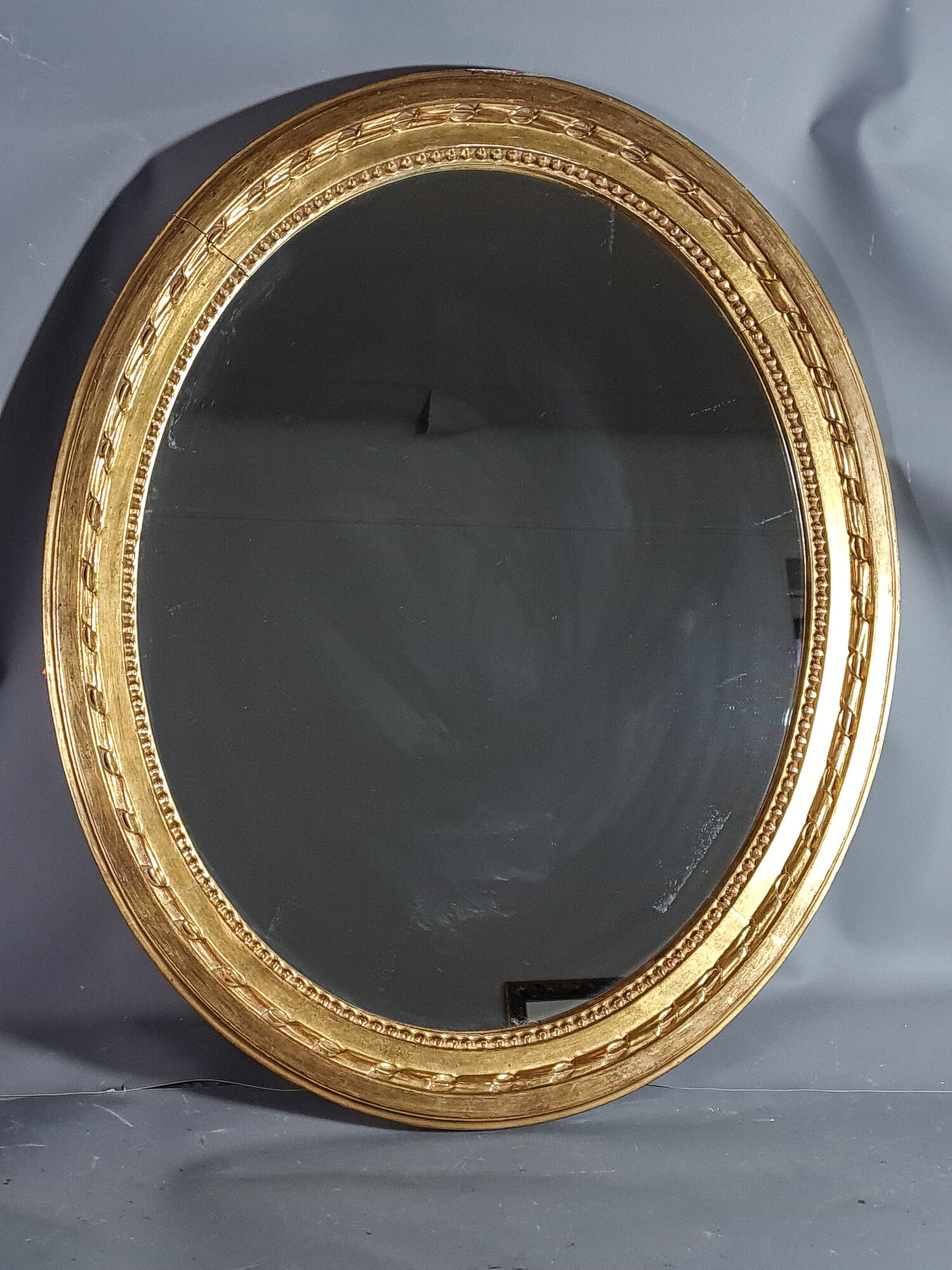 Oval mirror old carved wood gilded gold leaf louis XVI style large format 74x63 cm