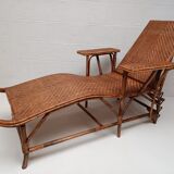 Chaise longue ancienne en rotin  tressé 1900