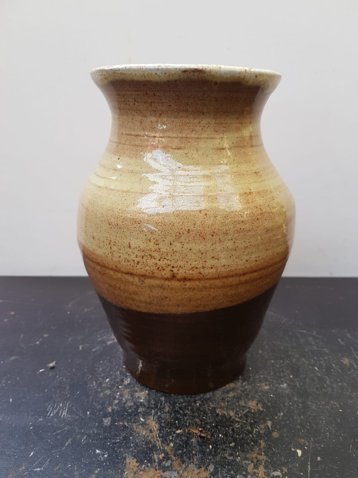 Vase Soulaines Dhuys royer enamelled stoneware brown beige vintage