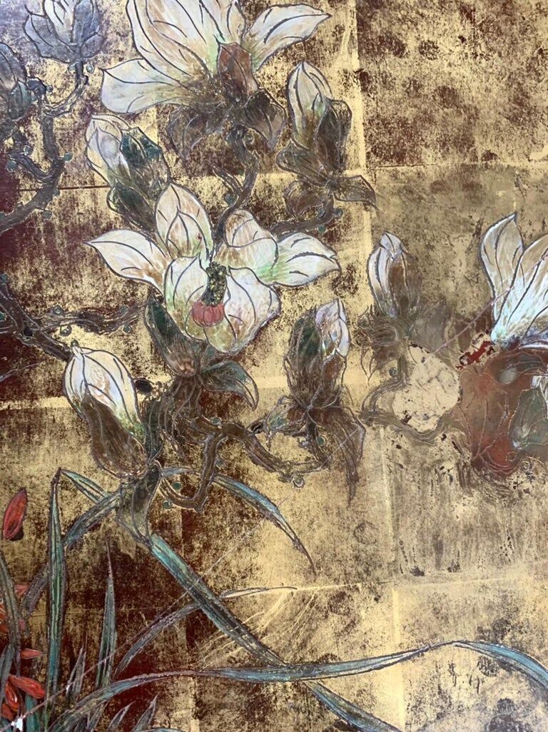 A.Bouverat Lacquered panel of Chinese inspiration hand painted 20th century