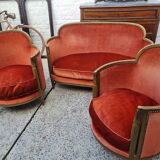Old art deco lounge velvet gene three pieces