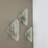 Set of 3 Murano Ice Glass Wall Lights/Sconces by FISCHER Leuchten, Germany, 1970