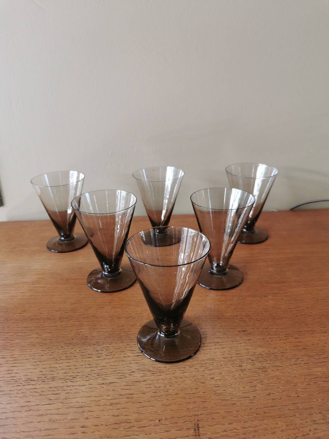 Set of 6 art deco smoked glass glasses