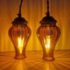 Duo of brown smoked glass portable lamps