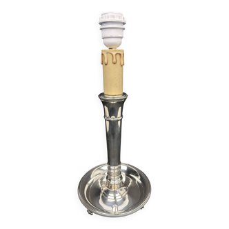 Bougeoir Tripode En Bronze Argenté Monté En Lampe