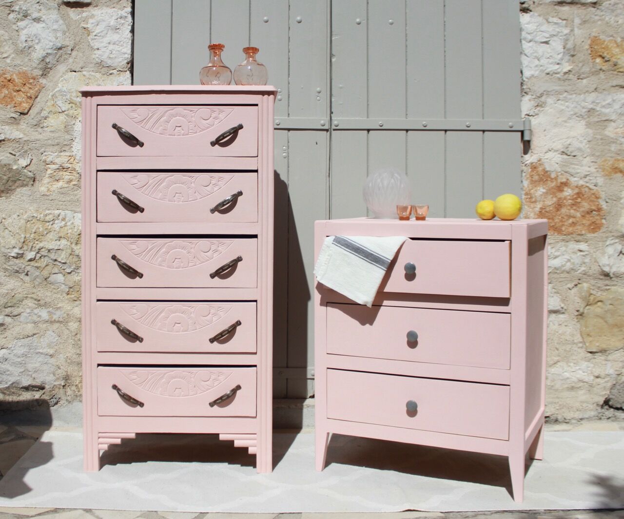 Chiffonnier rose poudré art déco