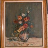 Hst painting in its frame "bouquet of flowers" signed in hst on the right ducollet 63