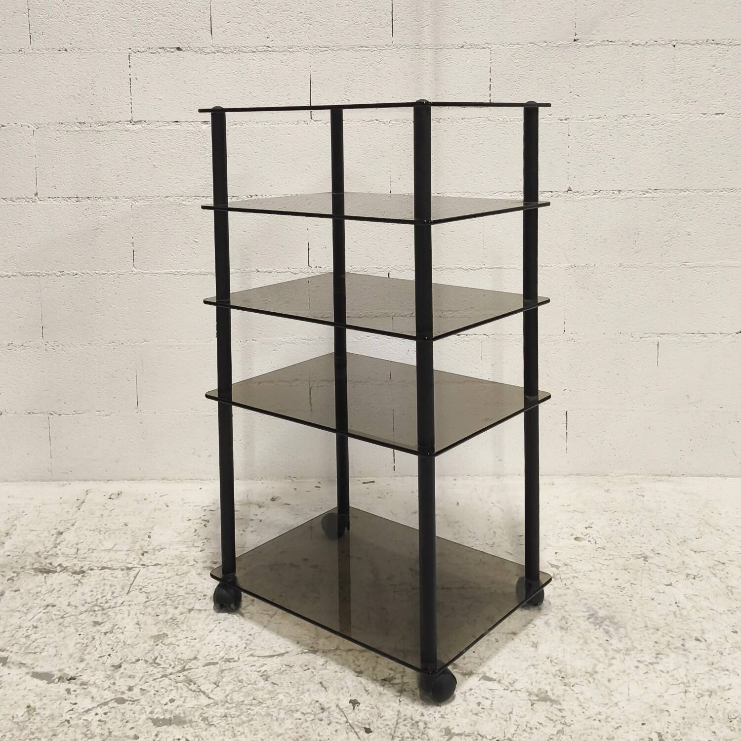 Smoked glass shelving unit, 1980