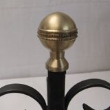 Ancienne paire de chenet fonte fer forgé et bronze cheminée accessoire
