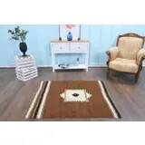 Vintage Turkish Oushak kilim rug handmade in brown 122x150.