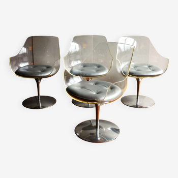 Four chairs, "Champagne" model, design Erwine and Estelle Laverne, edition "Formes Nouvelles"