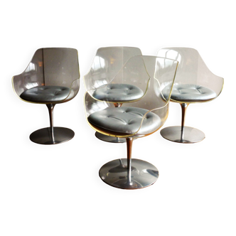 Four chairs, "Champagne" model, design Erwine and Estelle Laverne, edition "Formes Nouvelles"