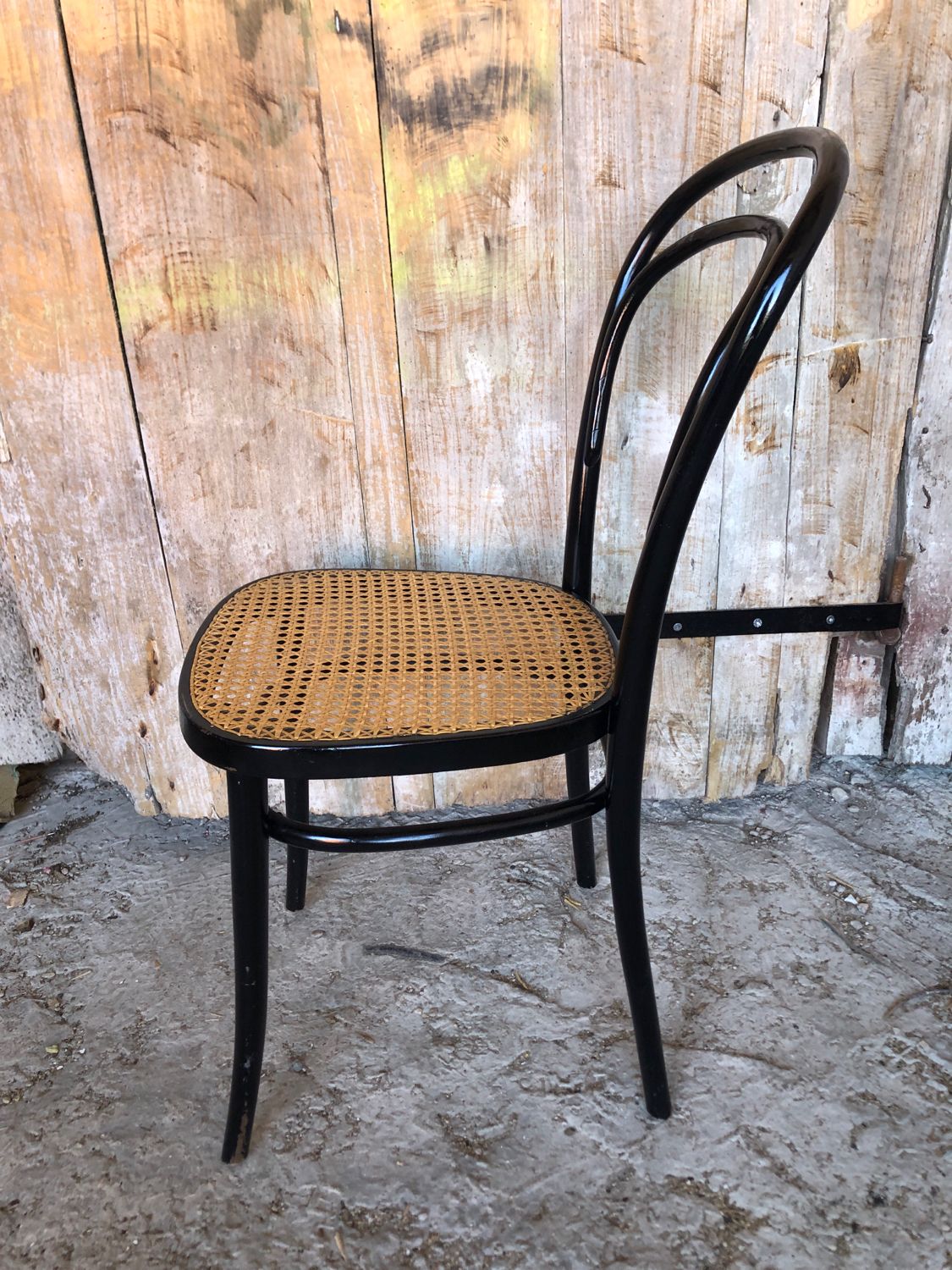 Bistrot wood & seat canned chair 70s vintage