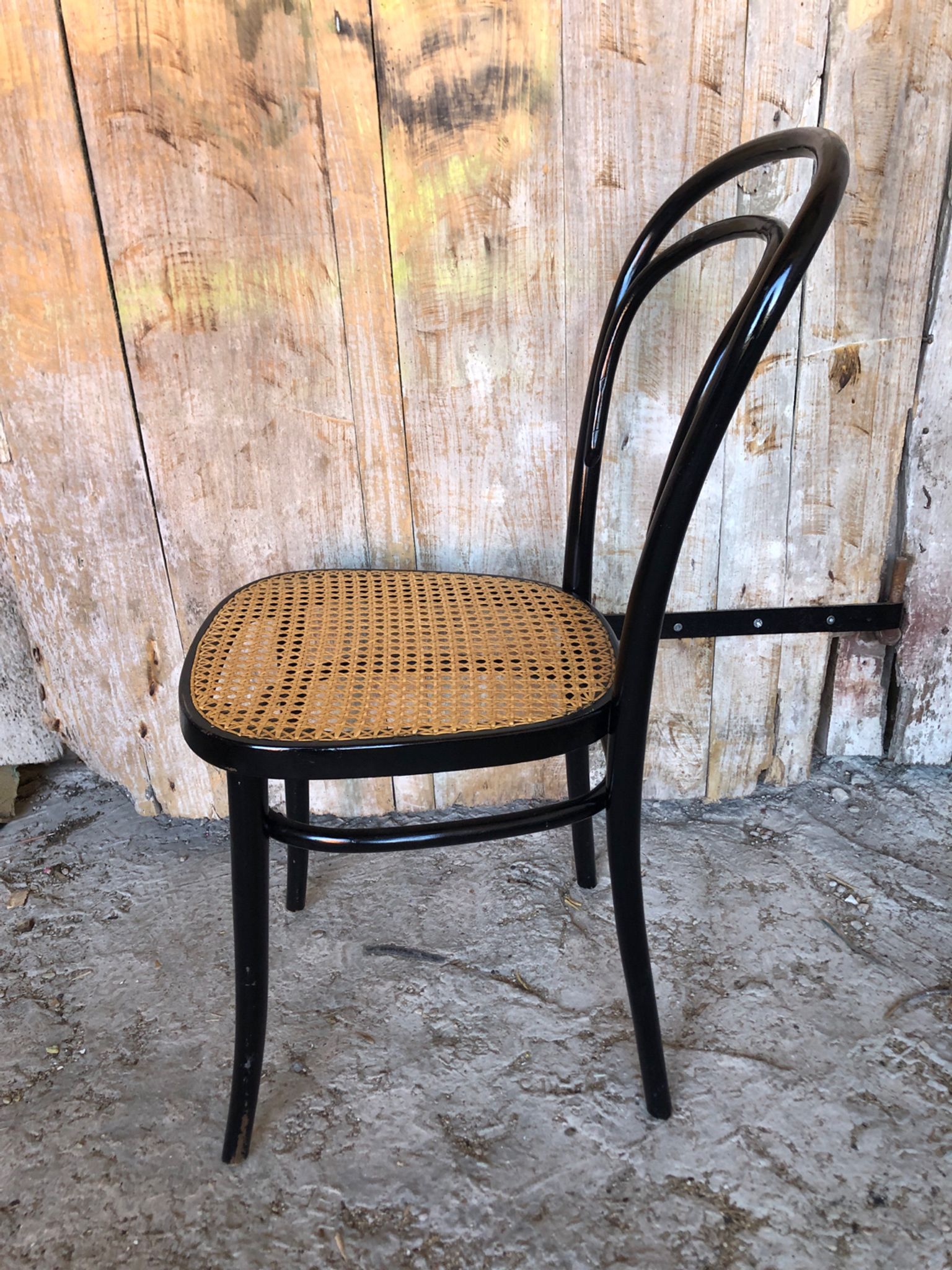 Bistrot wood & seat canned chair 70s vintage