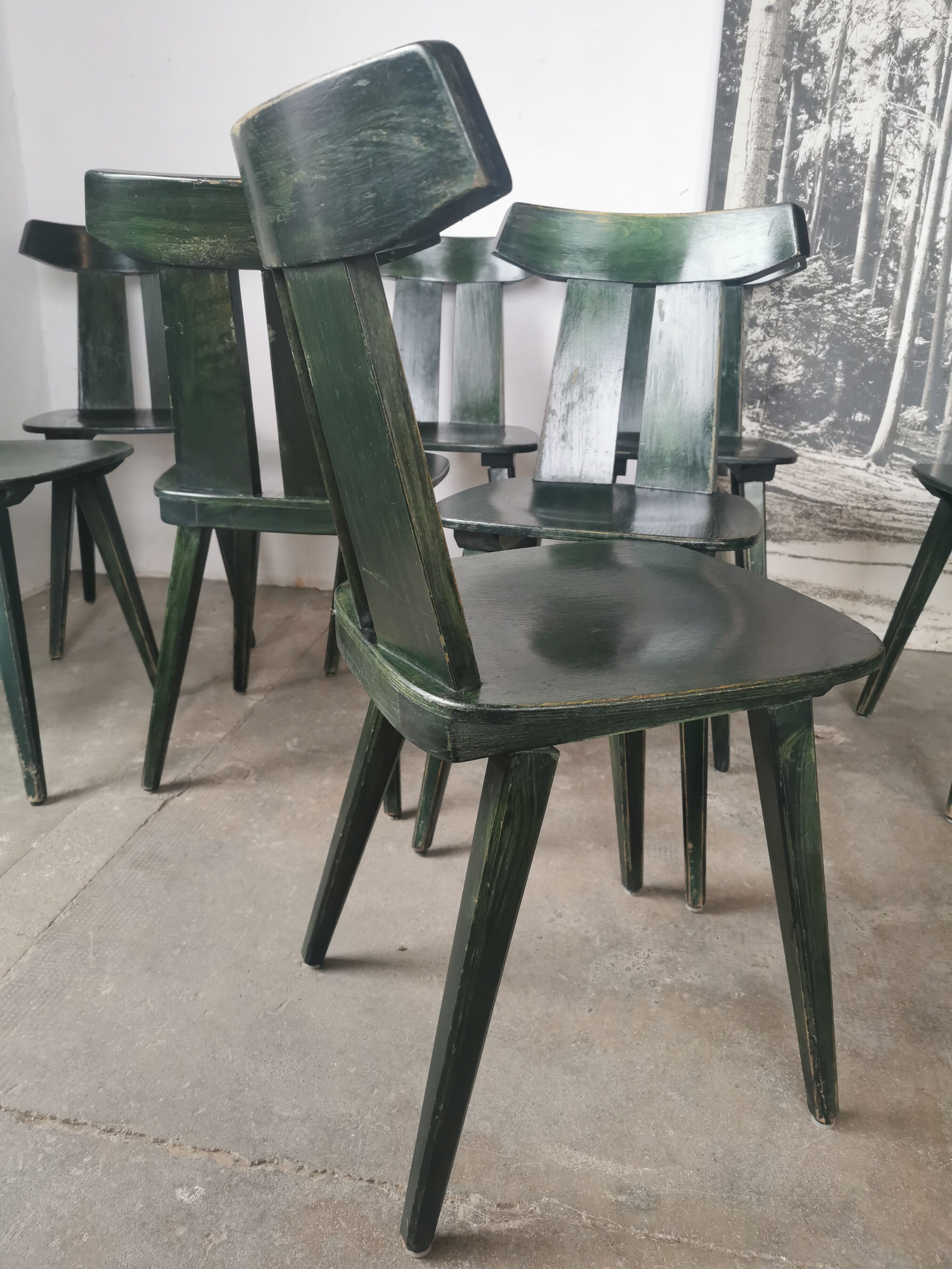 Set of 10 wooden bistro chairs