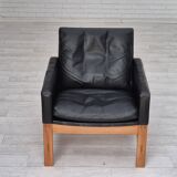 1960s, Danish lounge chair, original condition, furniture leather, solid oak wood.