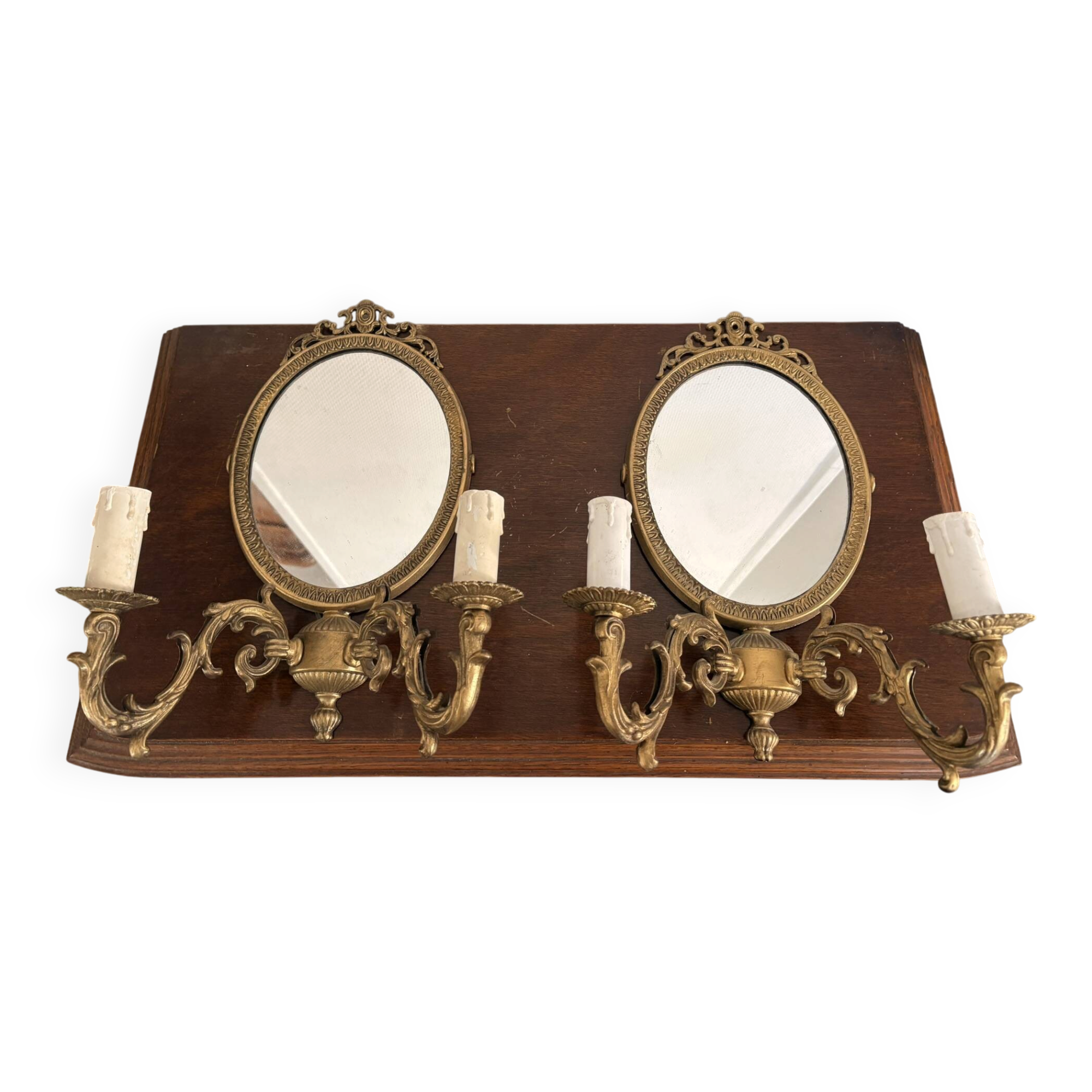 Antique Wall Sconce Mirror Candle Holder Golden Louis XVI