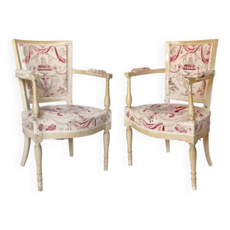 Pair of beige lacquered wood armchairs