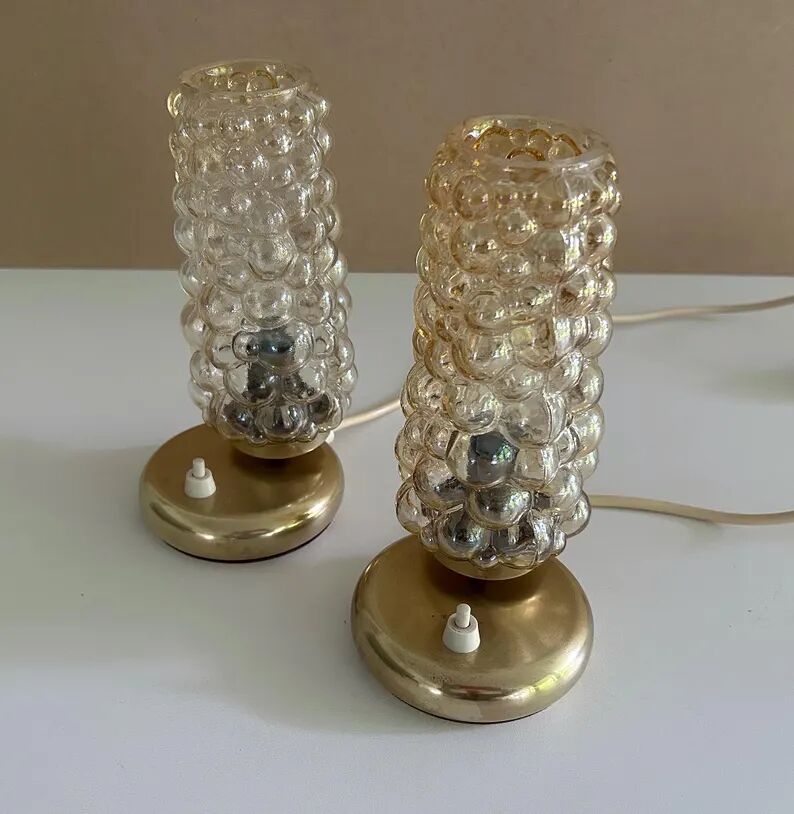 Pair Vintage  Lamps, Bedside, Bubble Glass
