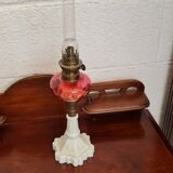 Old kerosene lamp foot albatre body crystal pink