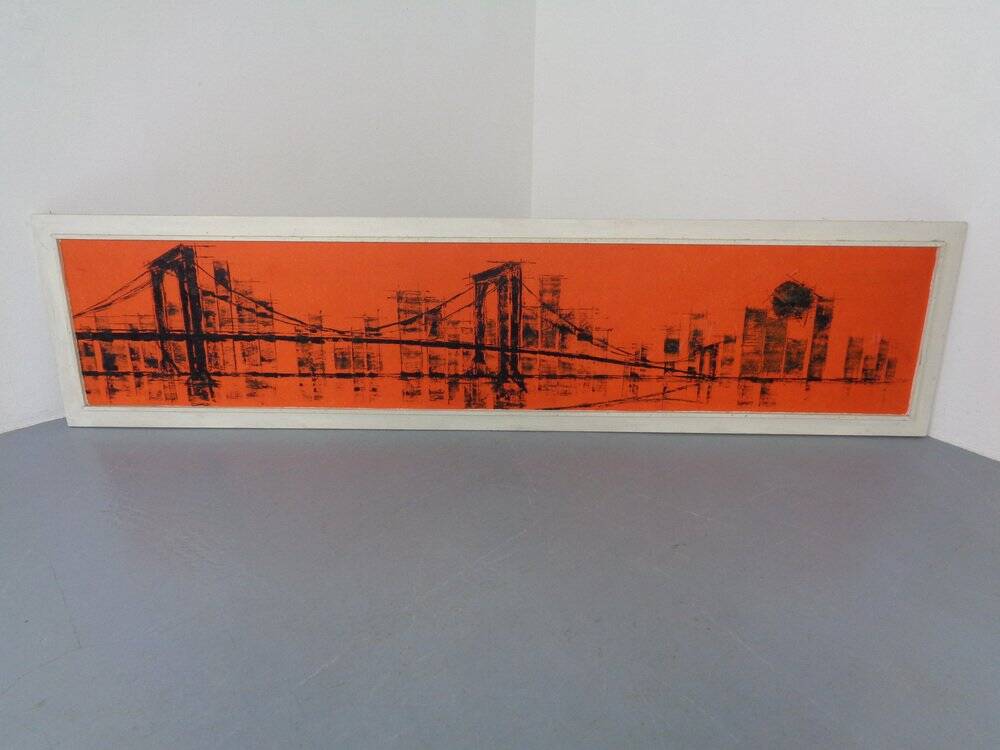 Brooklyn Bridge, New York, 1970s, Acrylic on Wood, Framed