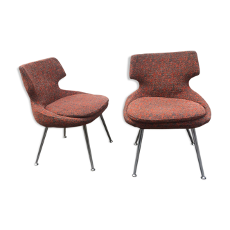 Pair of fabric armchairs and chrome 1970