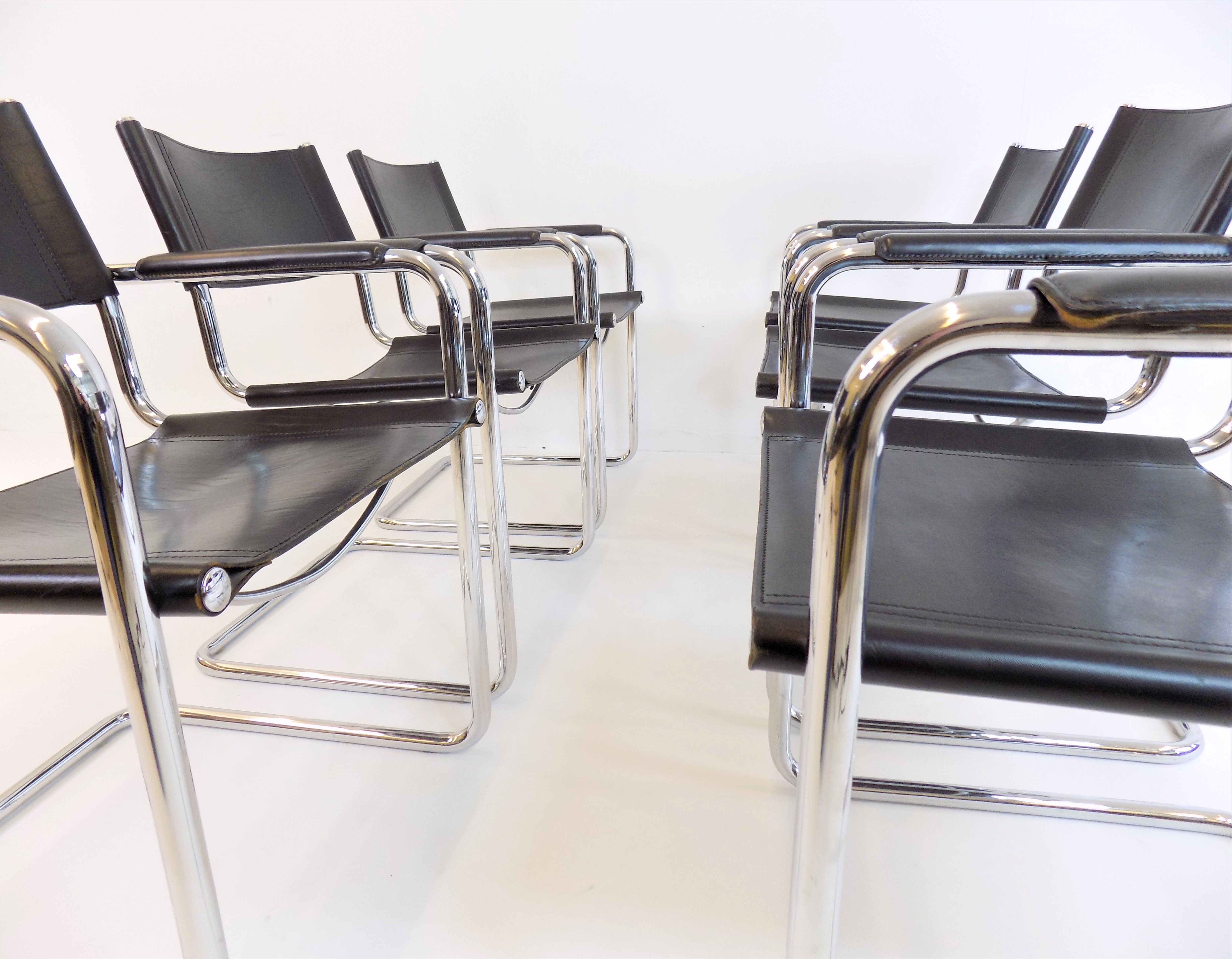 Set of 6 leather cantilever chairs