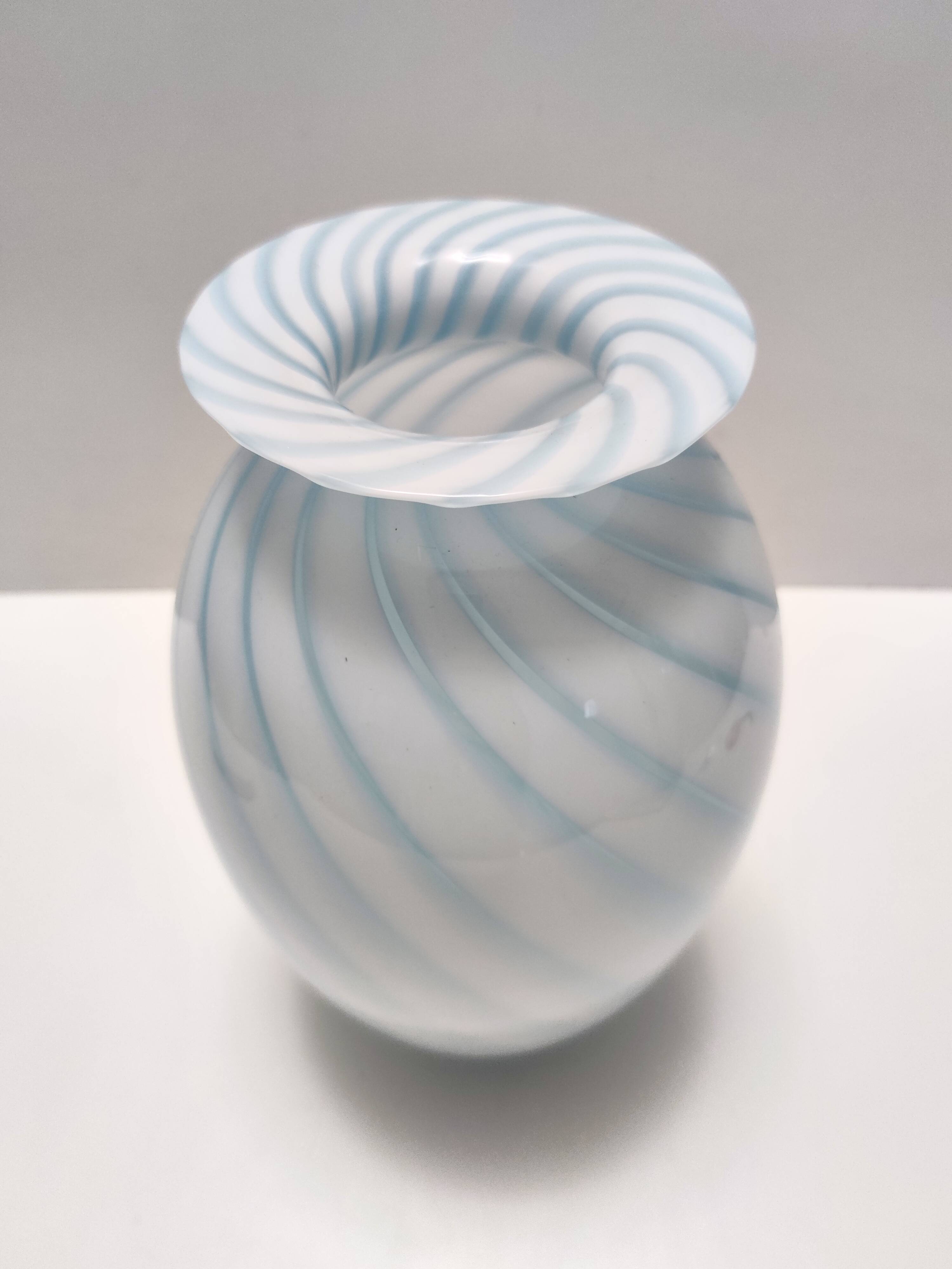 Murano Glass Vase with Light Blue and White Canes, Italy