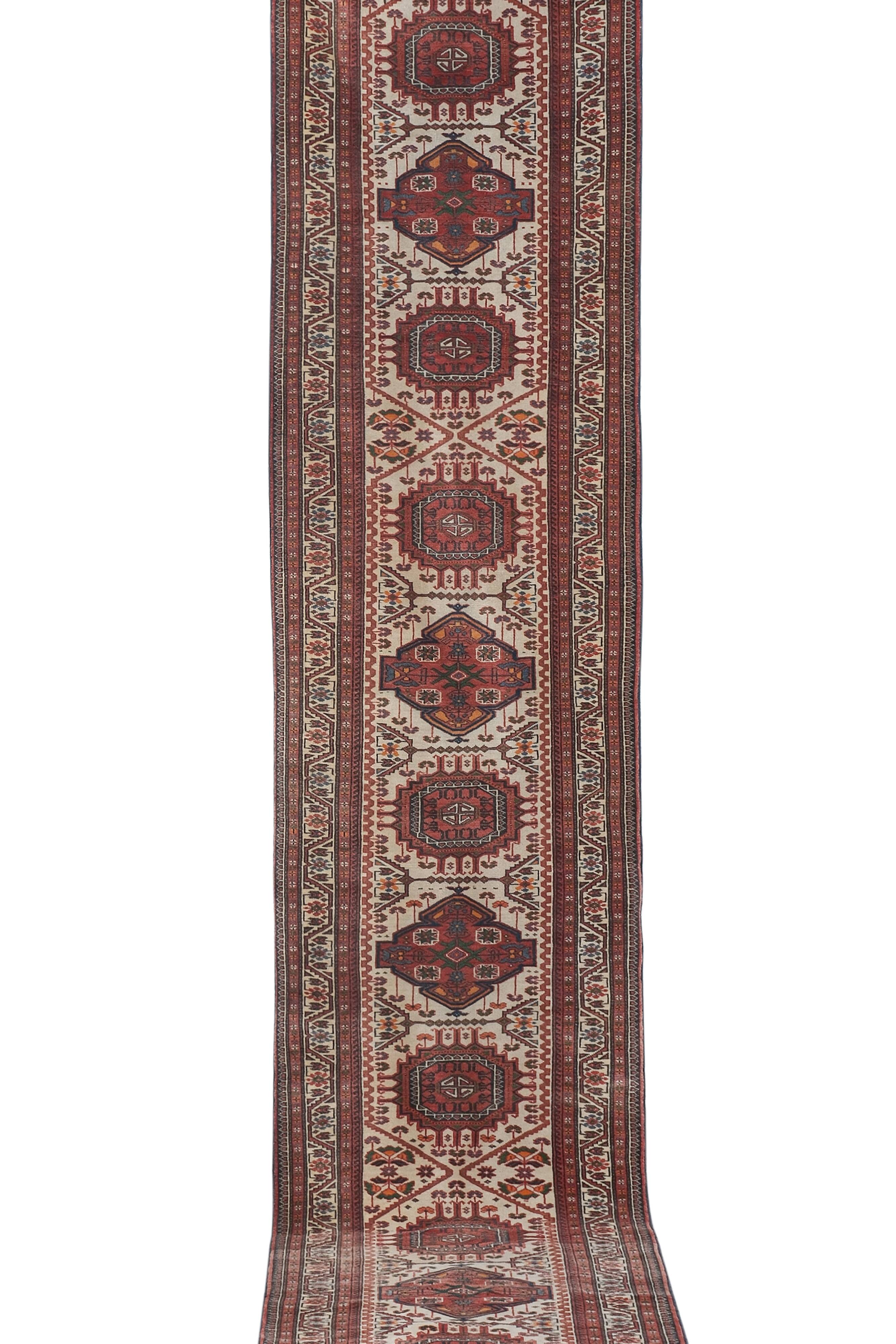 Vintage Turkish Oushak Handwoven Rug 90x414 cm