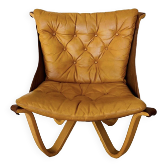 Fauteuil vintage danois Georg Thams du milieu du siècle en cuir beige doux