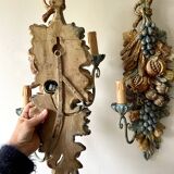 Pair of wooden wall lights, Italy 1950s