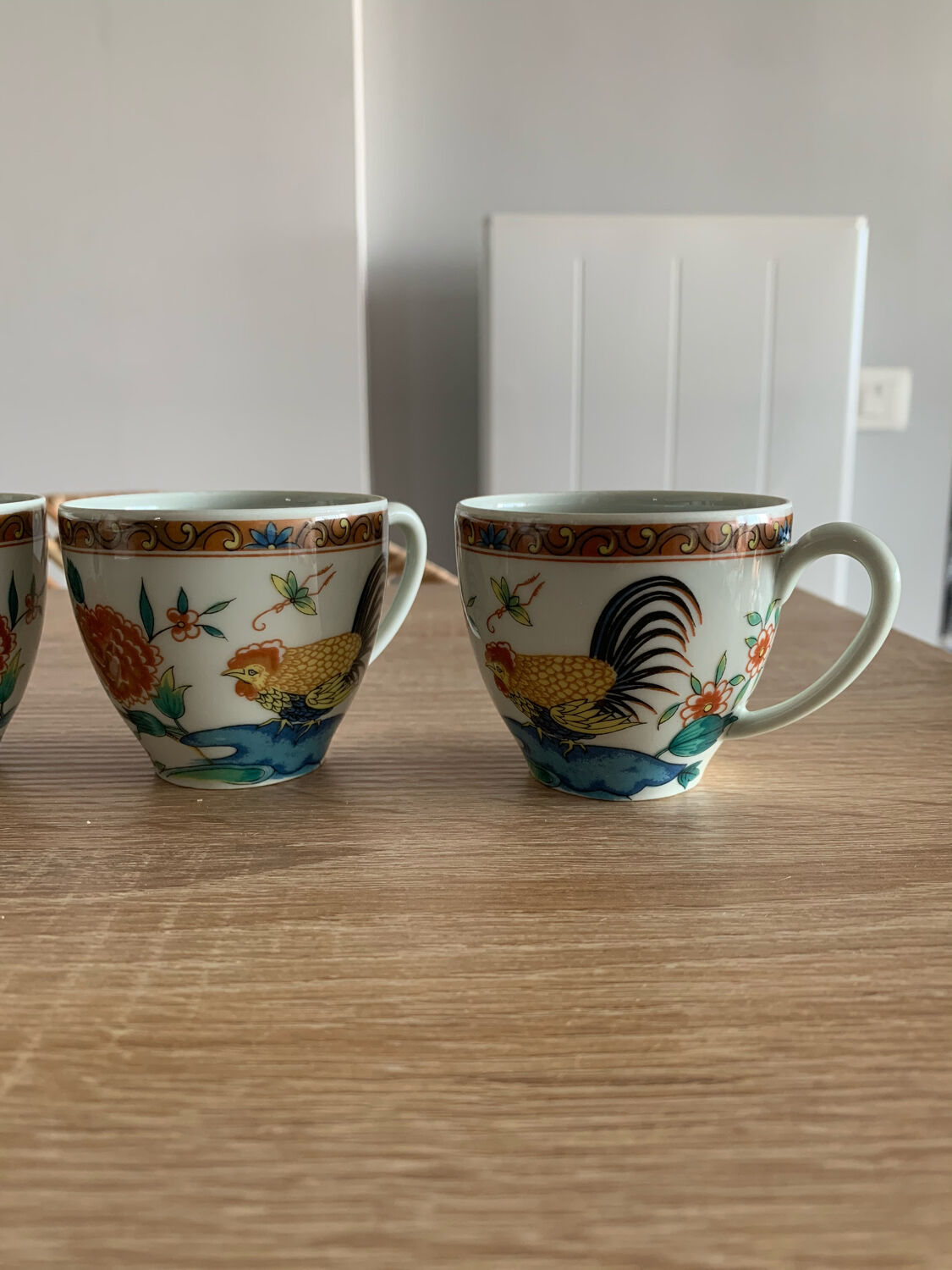 Lot 4 cups haviland limoges paste celadon with rooster