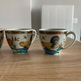 Lot 4 cups haviland limoges paste celadon with rooster