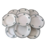 Ensemble de 9 assiettes Terre de fer fleurs vertes St Amand