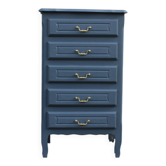 Vintage 5-drawer chest of drawers – Denim blue – Gold handles