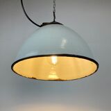 Industrial White Grey Enamel Factory Lamp with Cast Iron Top, 1960s