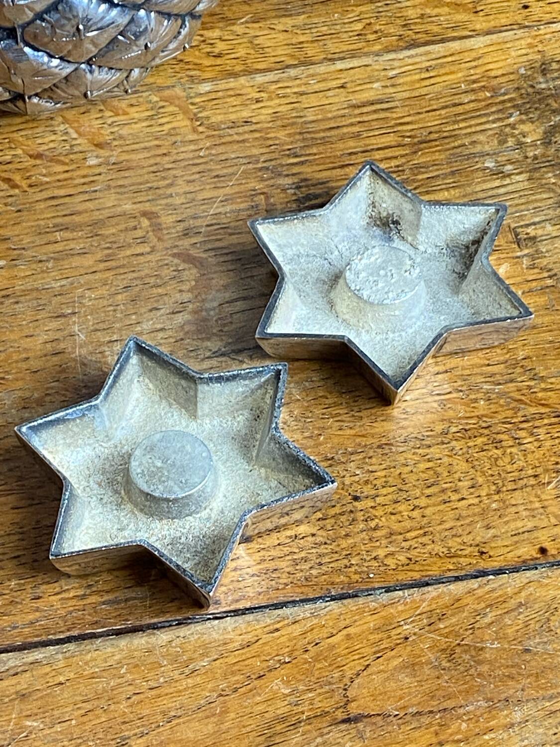 Pair of candlesticks, Star of David, silver-plated metal