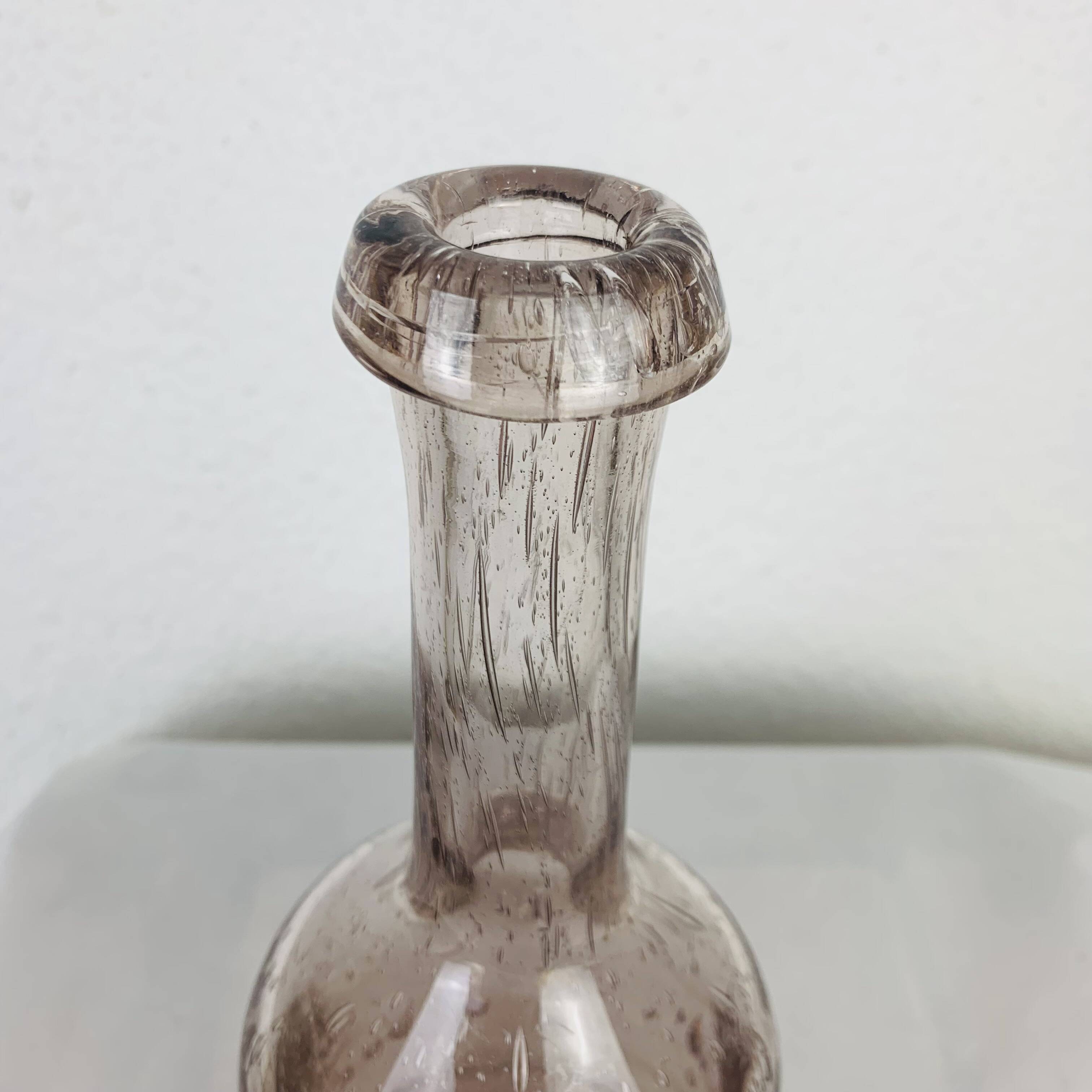 Biot purple bubbled glass bottle vase