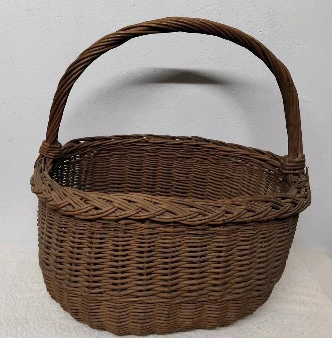 Antique Wicker Basket with Vintage Handle
