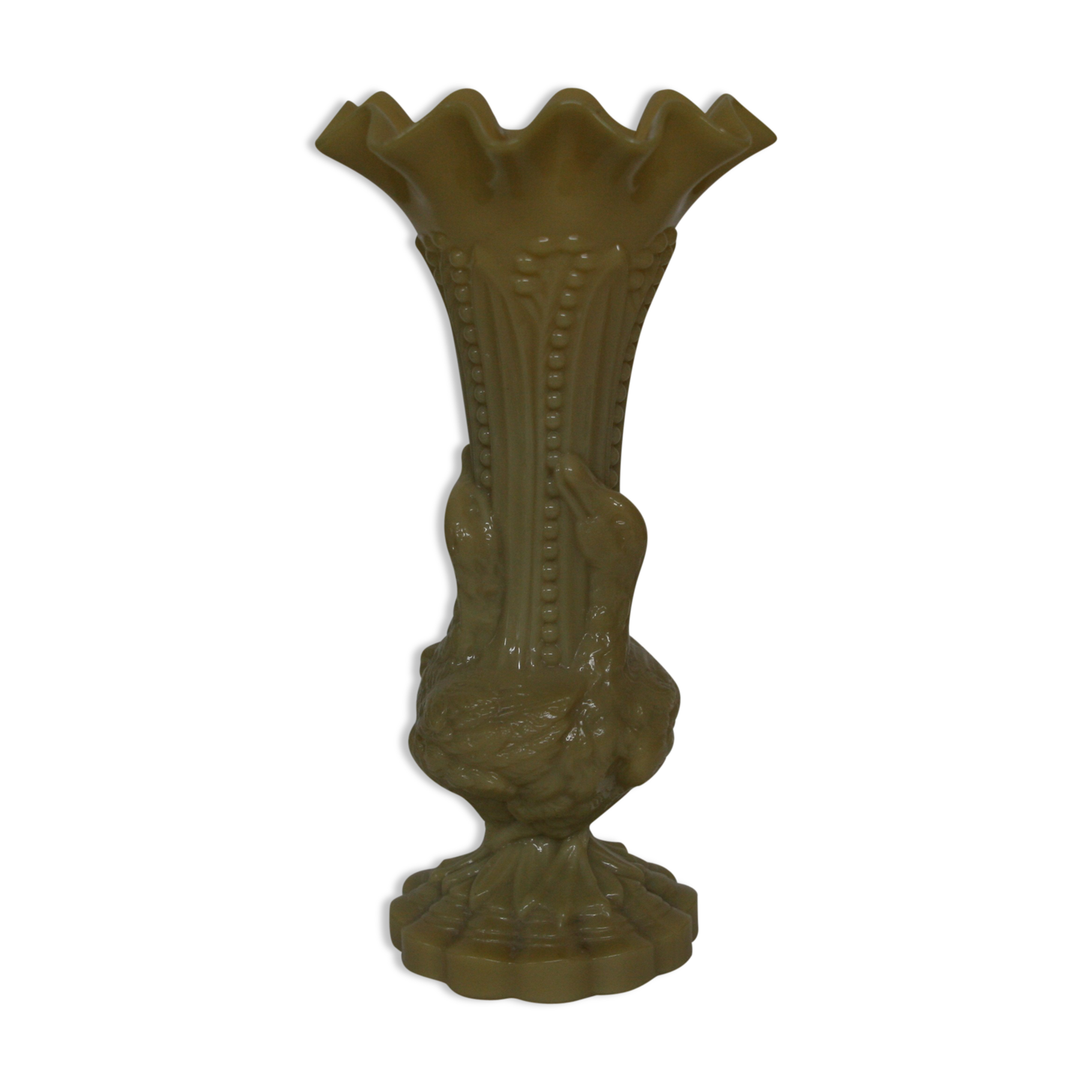 Opaline beige swan decor vase