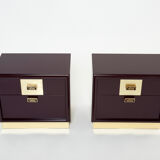 Pair of brass plum lacquer bedside tables Luciano Frigerio Italy 1970
